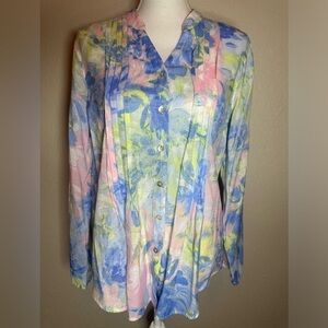 Ruby Rd. Long roll tab sleeve button down blouse size small